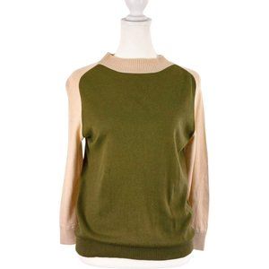 Theory Olive and Beige Crew Neck Sweater